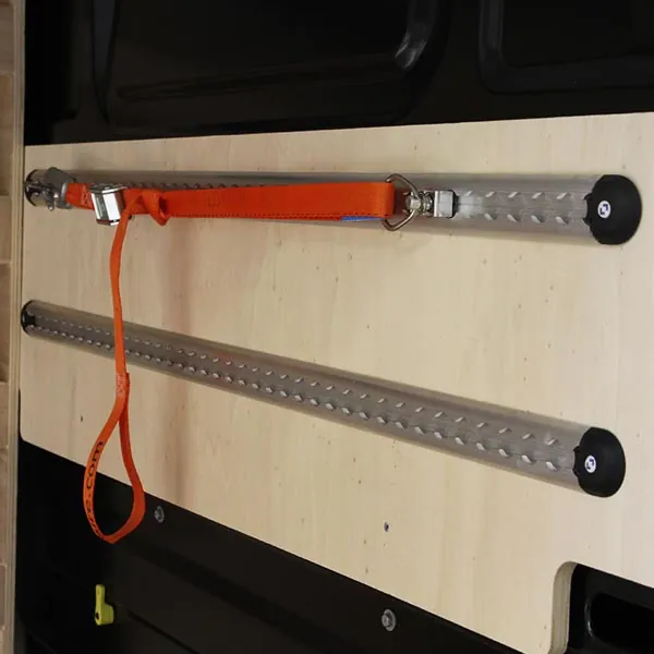 Rail aéro 2x1m + sangle à bouclage & crochets équipement pour utilitaire