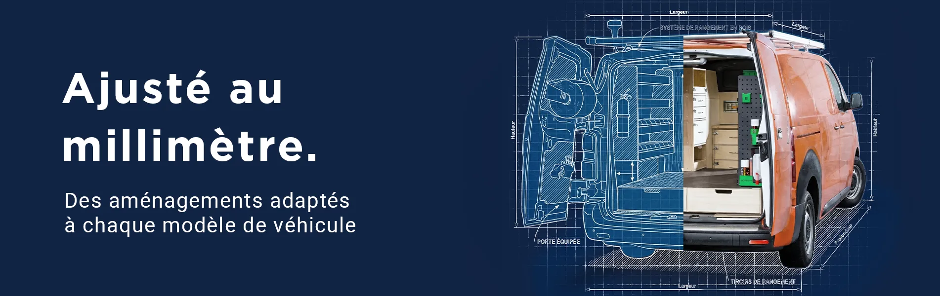 Véhicule utilitaire aménagé - Vue arrières, portes ouvertes avec détails sur la précision de l'ajustement