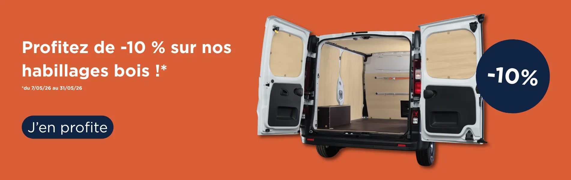 Vehicule utilitaire avec habillage intérieur bois et promo -10%