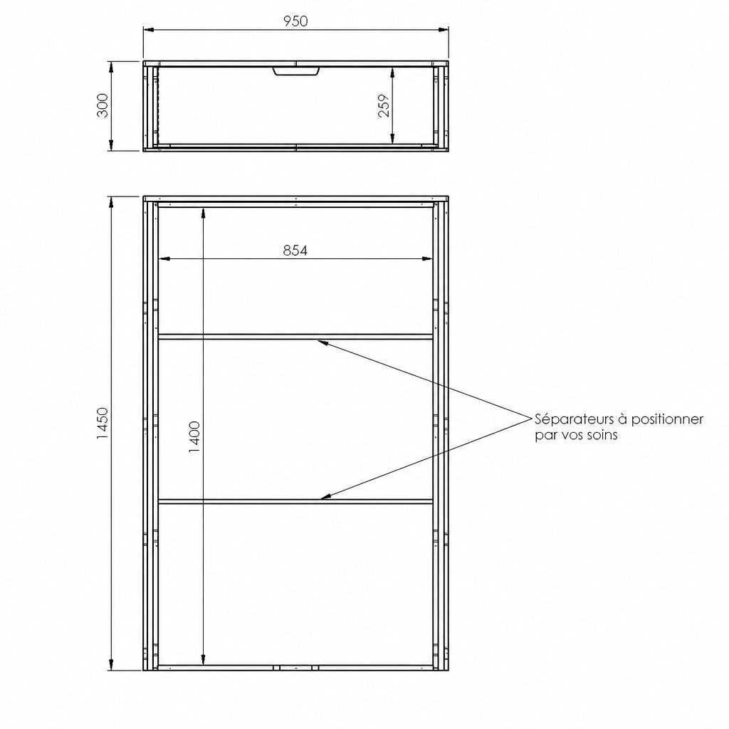 Plan double plancher latéral H300 avec coulisses pour VW Transporter 6.1
