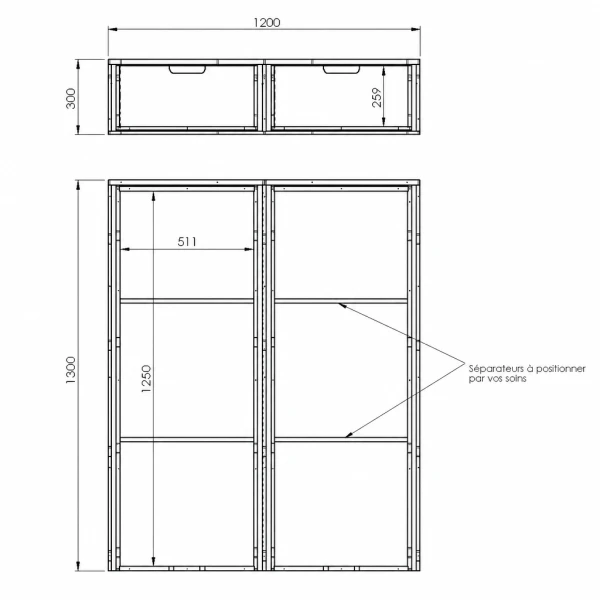 Plan double plancher arrière H300 avec coulisses pour VW Transporter 6.1