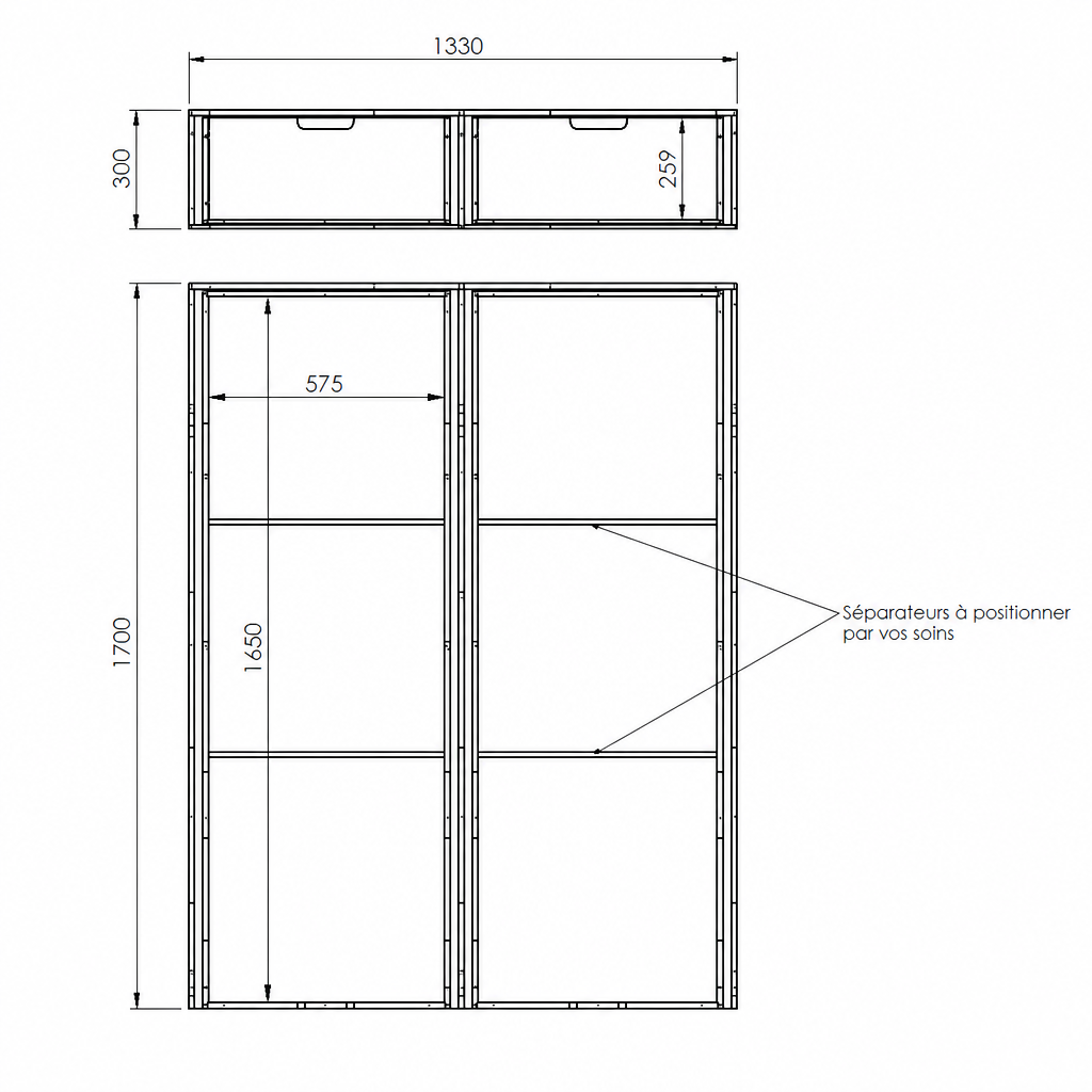Plan double plancher arrière H300 avec coulisses pour Ford Custom 2023