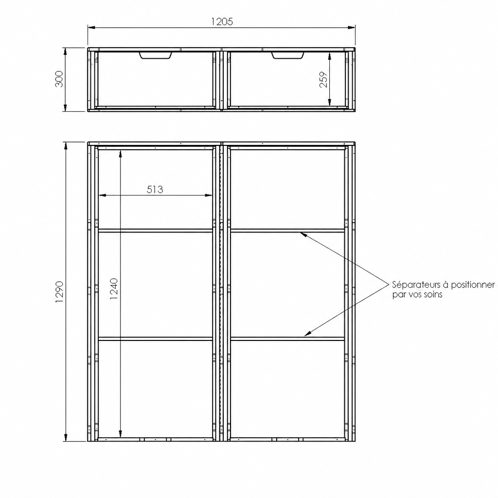 Plan double plancher arrière H300 avec coulisses pour Peugeot Expert 3